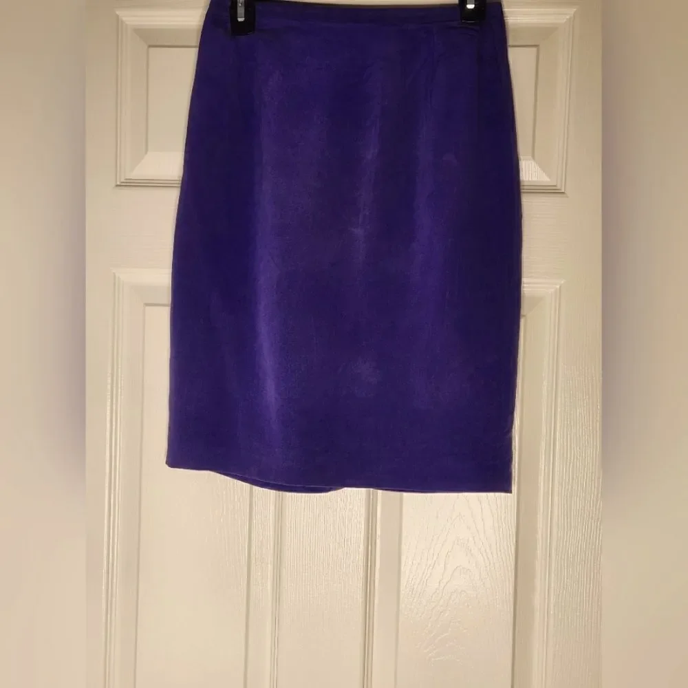 Missy 8 Medium Purple Lined 100% SILK Zipper Women's Knee Length Skirt